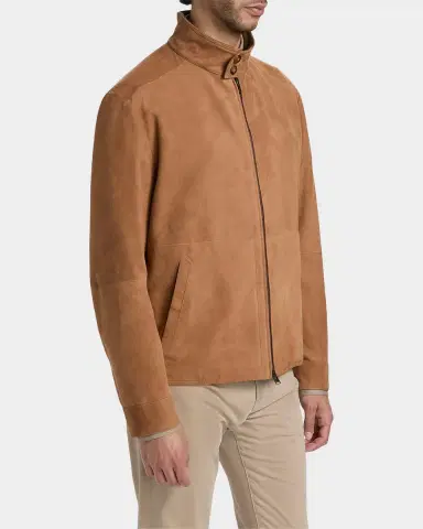 Canali Men 's Suede Stand-Collar Bomber Jacket | Thumbnail 6