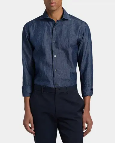 Canali Men 's Cotton and Linen Textured Sport Shirt | Thumbnail 3 Canali Men 's Cotton and Linen Textured Sport Shirt | Thumbnail 3