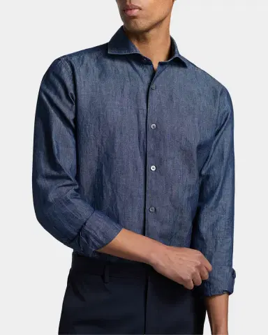 Canali Men 's Cotton and Linen Textured Sport Shirt | Thumbnail 4 Canali Men 's Cotton and Linen Textured Sport Shirt | Thumbnail 4