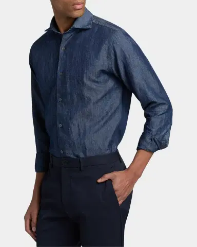 Canali Men 's Cotton and Linen Textured Sport Shirt | Thumbnail 6 Canali Men 's Cotton and Linen Textured Sport Shirt | Thumbnail 6