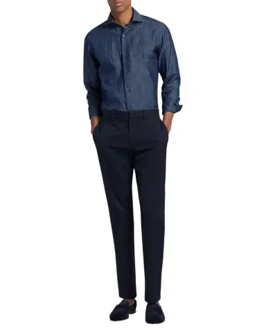 Canali Men 's Cotton and Linen Textured Sport Shirt | Thumbnail 1 Canali Men 's Cotton and Linen Textured Sport Shirt | Thumbnail 1