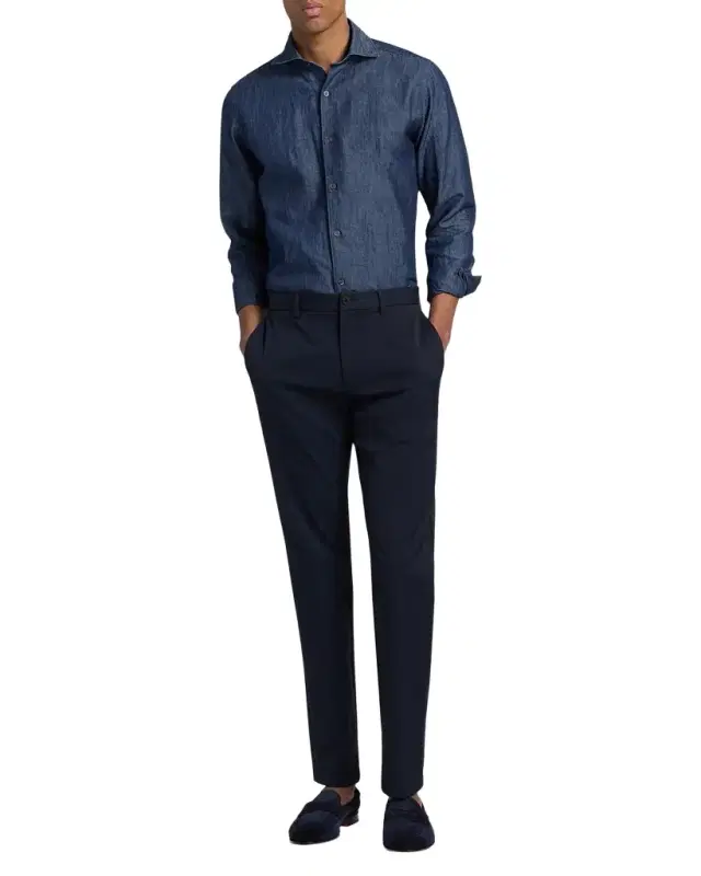 Canali Men 's Cotton and Linen Textured Sport Shirt