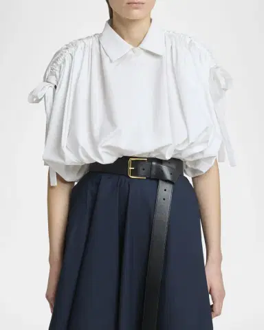 Givenchy Ruched Cotton-Poplin Crop Collared Bubble Shirt | Thumbnail 3 Givenchy Ruched Cotton-Poplin Crop Collared Bubble Shirt | Thumbnail 3