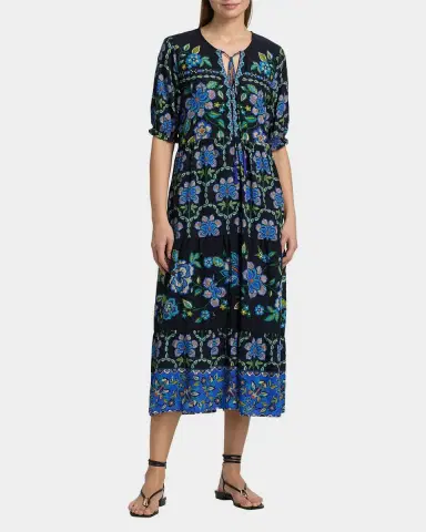Johnny Was Tiered Floral-Print Midi Dress | Thumbnail 3 Johnny Was Tiered Floral-Print Midi Dress | Thumbnail 3