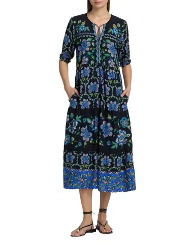 Johnny Was Tiered Floral-Print Midi Dress | Thumbnail 1 Johnny Was Tiered Floral-Print Midi Dress | Thumbnail 1