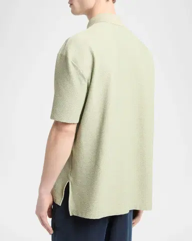 Giorgio Armani Men's Seersucker Relaxed-Fit Polo Shirt | Thumbnail 2 Giorgio Armani Men's Seersucker Relaxed-Fit Polo Shirt | Thumbnail 2