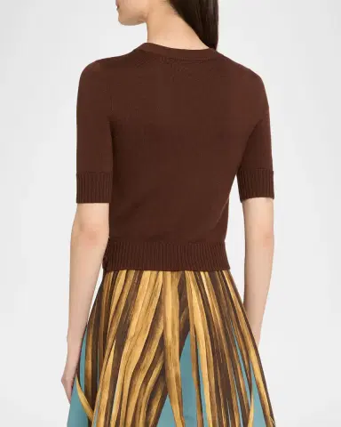 Oscar de la Renta Short-Sleeve Button-Side Crewneck Sweater | Thumbnail 2 Oscar de la Renta Short-Sleeve Button-Side Crewneck Sweater | Thumbnail 2