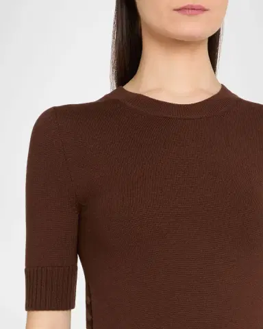 Oscar de la Renta Short-Sleeve Button-Side Crewneck Sweater | Thumbnail 4 Oscar de la Renta Short-Sleeve Button-Side Crewneck Sweater | Thumbnail 4
