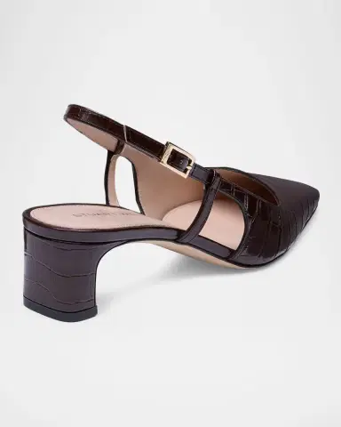 Stuart Weitzman 40mm Baby Babette Croc-Embossed Leather Slingback Pumps | Thumbnail 2