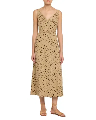 Tanya Taylor Solene Polka-Dot Belted Sleeveless Midi Dress | Thumbnail 1 Tanya Taylor Solene Polka-Dot Belted Sleeveless Midi Dress | Thumbnail 1
