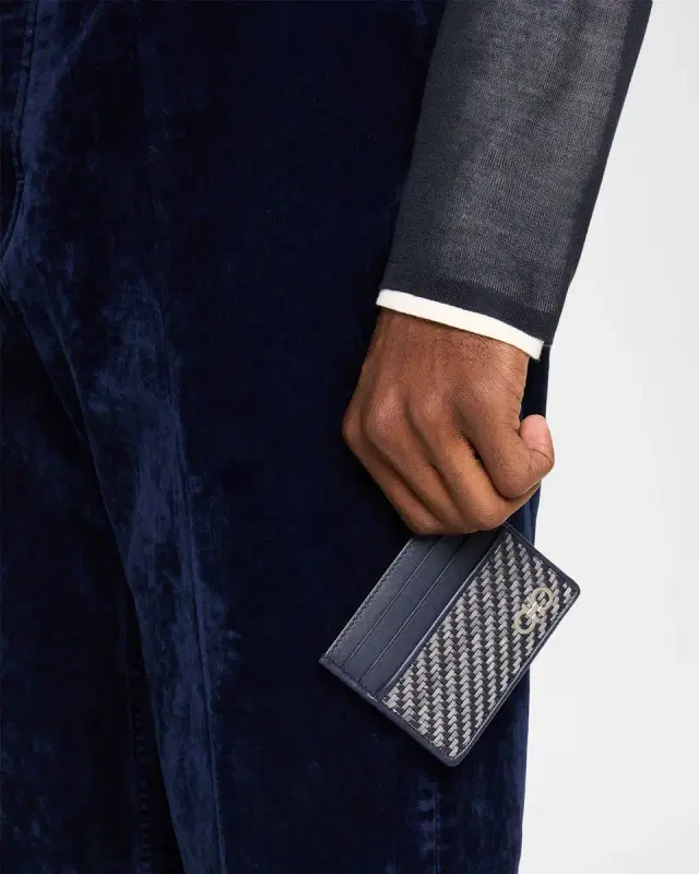 Men 's Gancini Woven Leather Card Holder