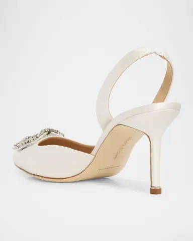 Manolo Blahnik 70mm Hangisli Satin Slingback Pumps with Crystal Buckle | Thumbnail 2