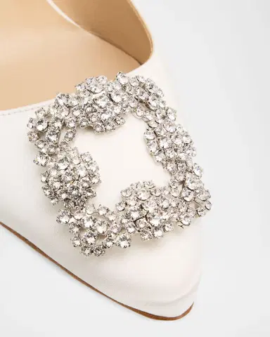 Manolo Blahnik 70mm Hangisli Satin Slingback Pumps with Crystal Buckle | Thumbnail 4