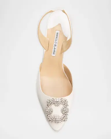 Manolo Blahnik 70mm Hangisli Satin Slingback Pumps with Crystal Buckle | Thumbnail 5