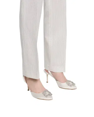 Manolo Blahnik 70mm Hangisli Satin Slingback Pumps with Crystal Buckle | Thumbnail 1