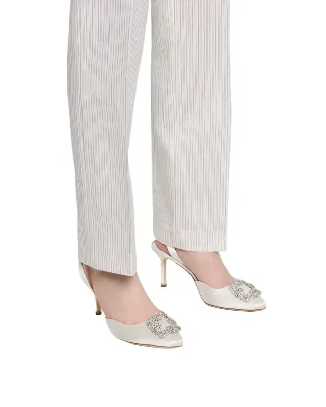 Manolo Blahnik 70mm Hangisli Satin Slingback Pumps with Crystal Buckle