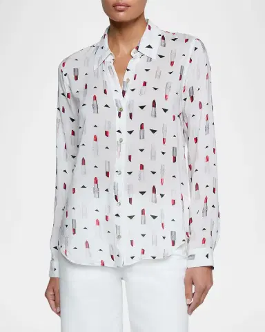 L'Agence Holly Lipstick Button-Front Blouse | Thumbnail 3