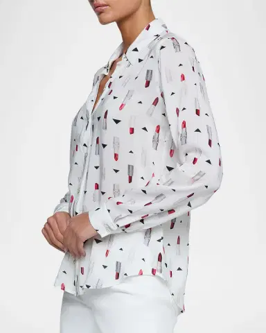 L'Agence Holly Lipstick Button-Front Blouse | Thumbnail 4
