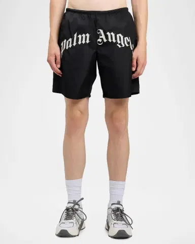 Palm Angels Men's Curved Logo Nylon Swim Trunks | Thumbnail 3 Palm Angels Men's Curved Logo Nylon Swim Trunks | Thumbnail 3