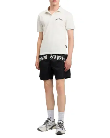Palm Angels Men's Curved Logo Nylon Swim Trunks | Thumbnail 1 Palm Angels Men's Curved Logo Nylon Swim Trunks | Thumbnail 1