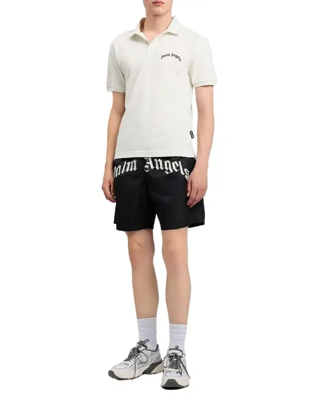 Men 's Curved Logo Nylon Swim Trunks