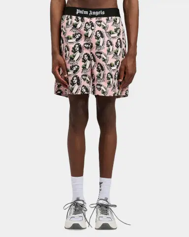 Palm Angels Men's Pinup Allover Logo Cotton Shorts | Thumbnail 3