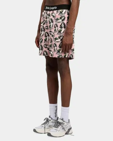 Palm Angels Men's Pinup Allover Logo Cotton Shorts | Thumbnail 5