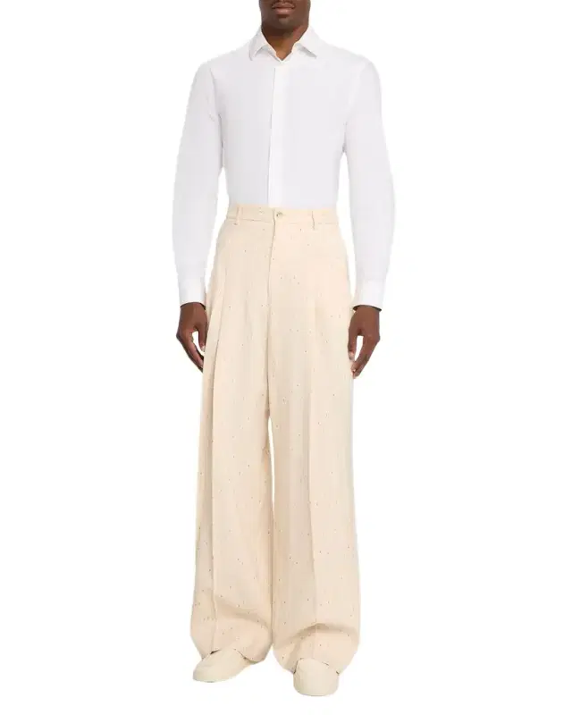 Men 's Jacquard Stripe Wide-Leg Pleated Trousers