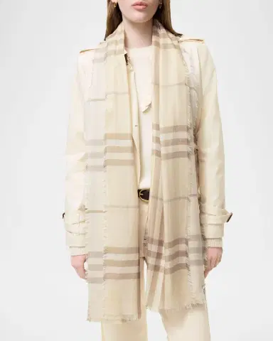 Burberry Wide Reversible Check Wool Silk Scarf | Thumbnail 2 Burberry Wide Reversible Check Wool Silk Scarf | Thumbnail 2