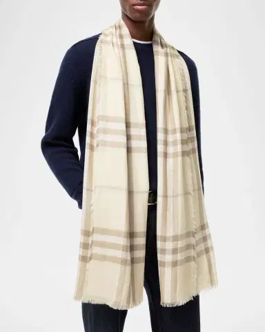 Burberry Wide Reversible Check Wool Silk Scarf | Thumbnail 4 Burberry Wide Reversible Check Wool Silk Scarf | Thumbnail 4