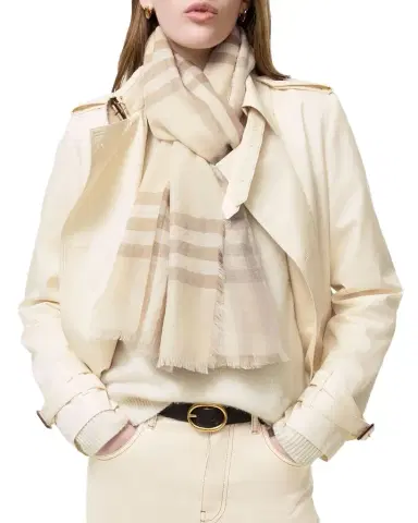 Burberry Wide Reversible Check Wool Silk Scarf | Thumbnail 1 Burberry Wide Reversible Check Wool Silk Scarf | Thumbnail 1