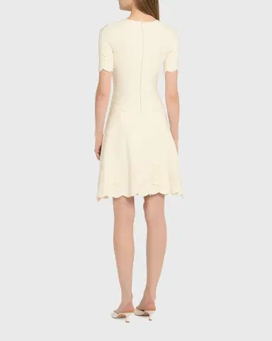Oscar de la Renta Floral Jacquard Knit Short-Sleeve Mini Dress | Thumbnail 2 Oscar de la Renta Floral Jacquard Knit Short-Sleeve Mini Dress | Thumbnail 2