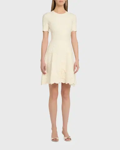 Oscar de la Renta Floral Jacquard Knit Short-Sleeve Mini Dress | Thumbnail 3 Oscar de la Renta Floral Jacquard Knit Short-Sleeve Mini Dress | Thumbnail 3