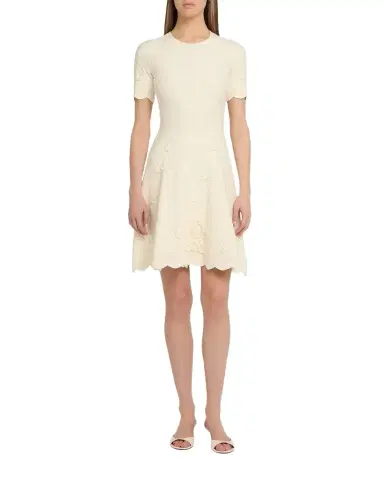 Oscar de la Renta Floral Jacquard Knit Short-Sleeve Mini Dress | Thumbnail 1 Oscar de la Renta Floral Jacquard Knit Short-Sleeve Mini Dress | Thumbnail 1