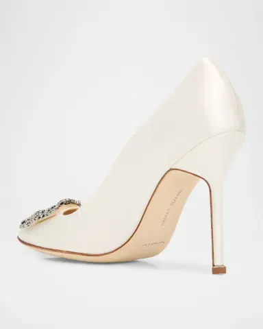 Manolo Blahnik 70mm Hangisi Satin Pumps with Crystal Buckle | Thumbnail 3