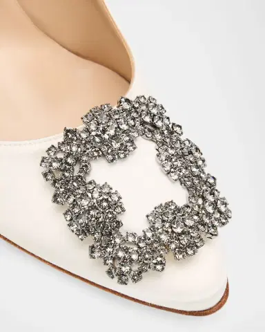 Manolo Blahnik 70mm Hangisi Satin Pumps with Crystal Buckle | Thumbnail 4