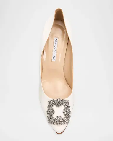 Manolo Blahnik 70mm Hangisi Satin Pumps with Crystal Buckle | Thumbnail 5
