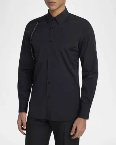 McQueen Men's Cotton Beaded-Harness Sport Shirt | Thumbnail 3