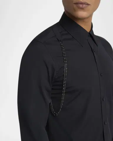 McQueen Men's Cotton Beaded-Harness Sport Shirt | Thumbnail 4