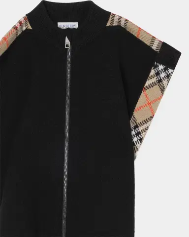 Burberry Kid's Izza Check-Trim Wool Cape, Size | Thumbnail 2