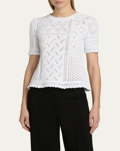 Elie Tahari Lily Pointelle Cotton Knit Sweater | Thumbnail 3