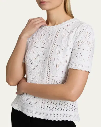 Elie Tahari Lily Pointelle Cotton Knit Sweater | Thumbnail 4