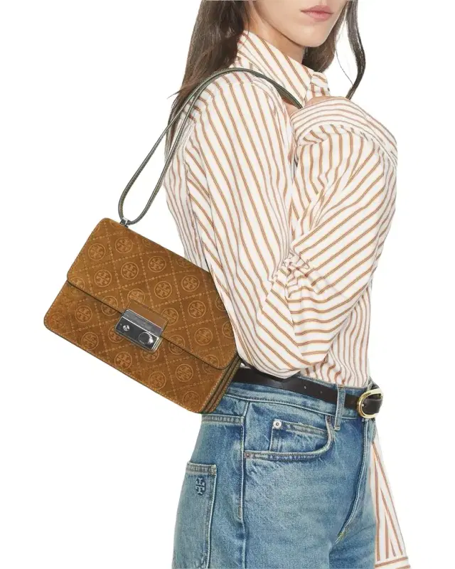 T Monogram Suede Shoulder Bag