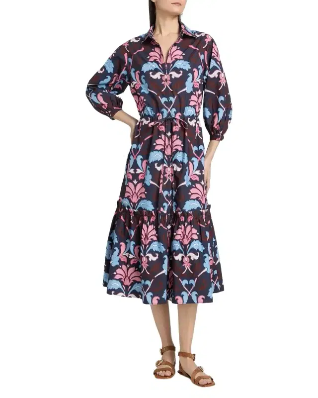Cara Cara Hutton Puff-Sleeve Midi Shirtdress