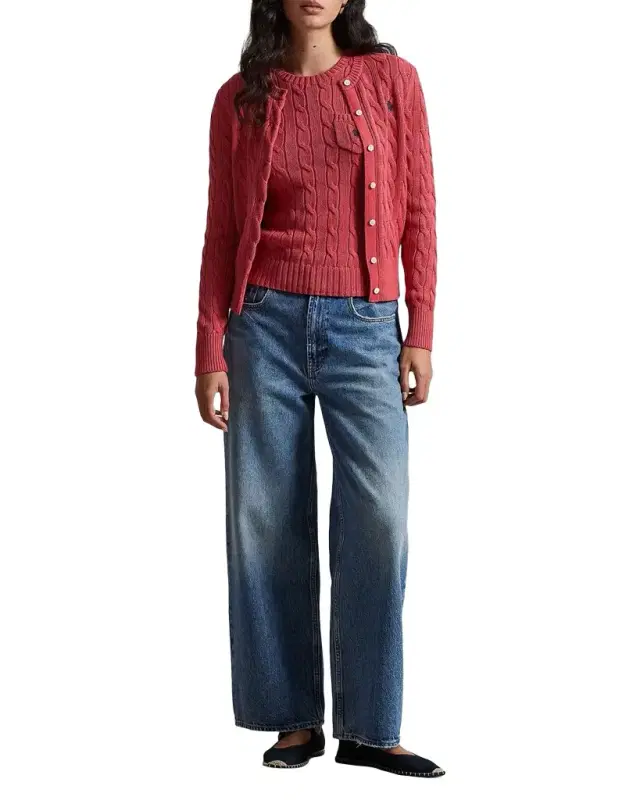 Cable-Knit Cotton Crewneck Cardigan