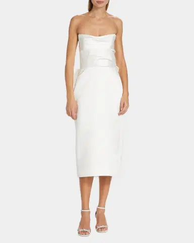 Amsale Duchess Satin Bow-Back Midi Dress | Thumbnail 3