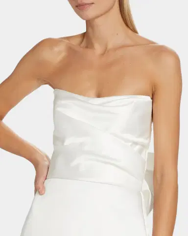 Amsale Duchess Satin Bow-Back Midi Dress | Thumbnail 4