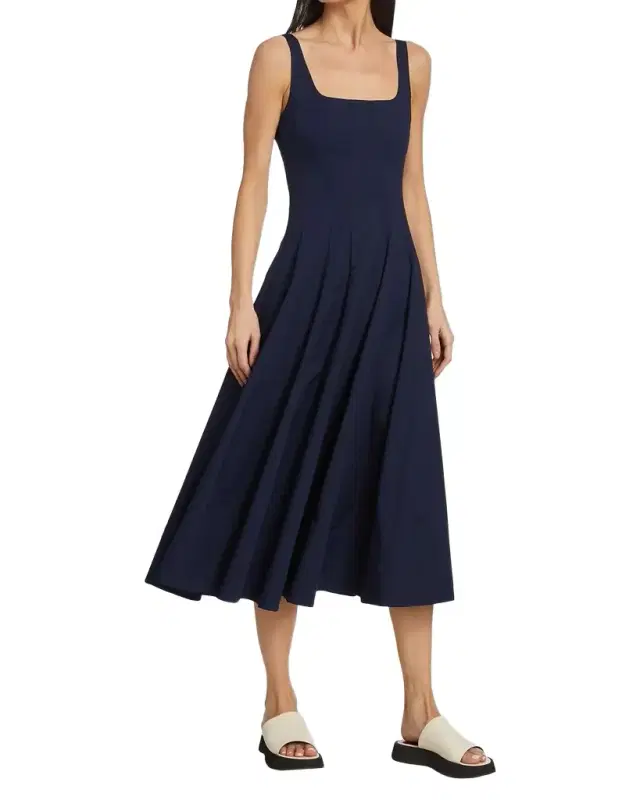 STAUD Wells Square-Neck Corset Midi Dress