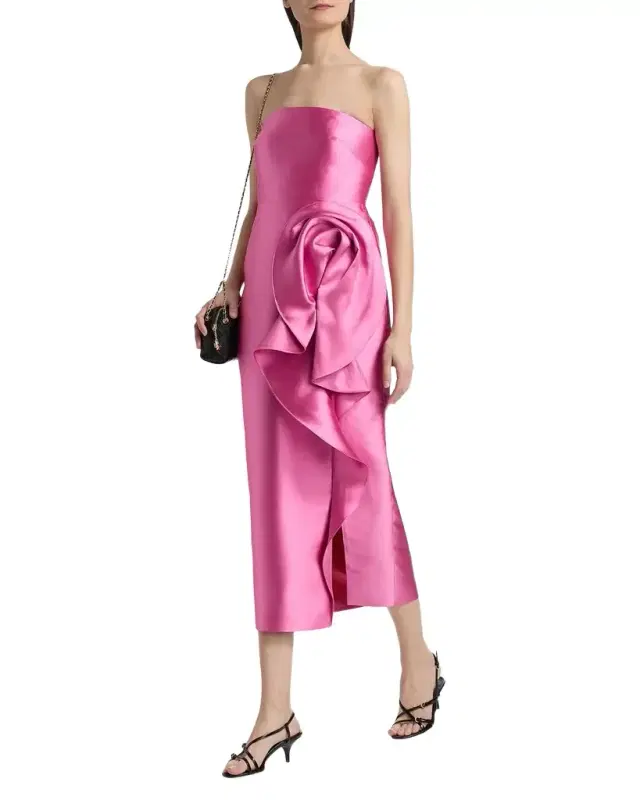 Theia Marla Strapless Sculptural Drape Cocktail Dress