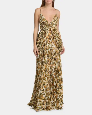 Et Ochs Micah Abstract Chiffon Pleated Gown | Thumbnail 3